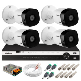 Kit 4 Cmeras 2K VHD 1420B + DVR Intelbras + App Grtis de Monitoramento, Cmeras 20m Infravermelho de Viso Noturna + Fonte, Cabos e Acessrios