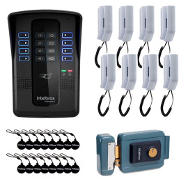 Kit Porteiro Eletrnico Coletivo de 8 Pontos - Central Collective 8 Intelbras + Interfone Interno 8 Unidades + Carto de Proximidade 16 Unidades + Fechadura Eltrica