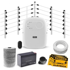Kit Cerca Eltrica Industrial C/ Big Hastes de 1 Metro e Central de Choque e Alarme Intelbras - 100 Metros de Muro